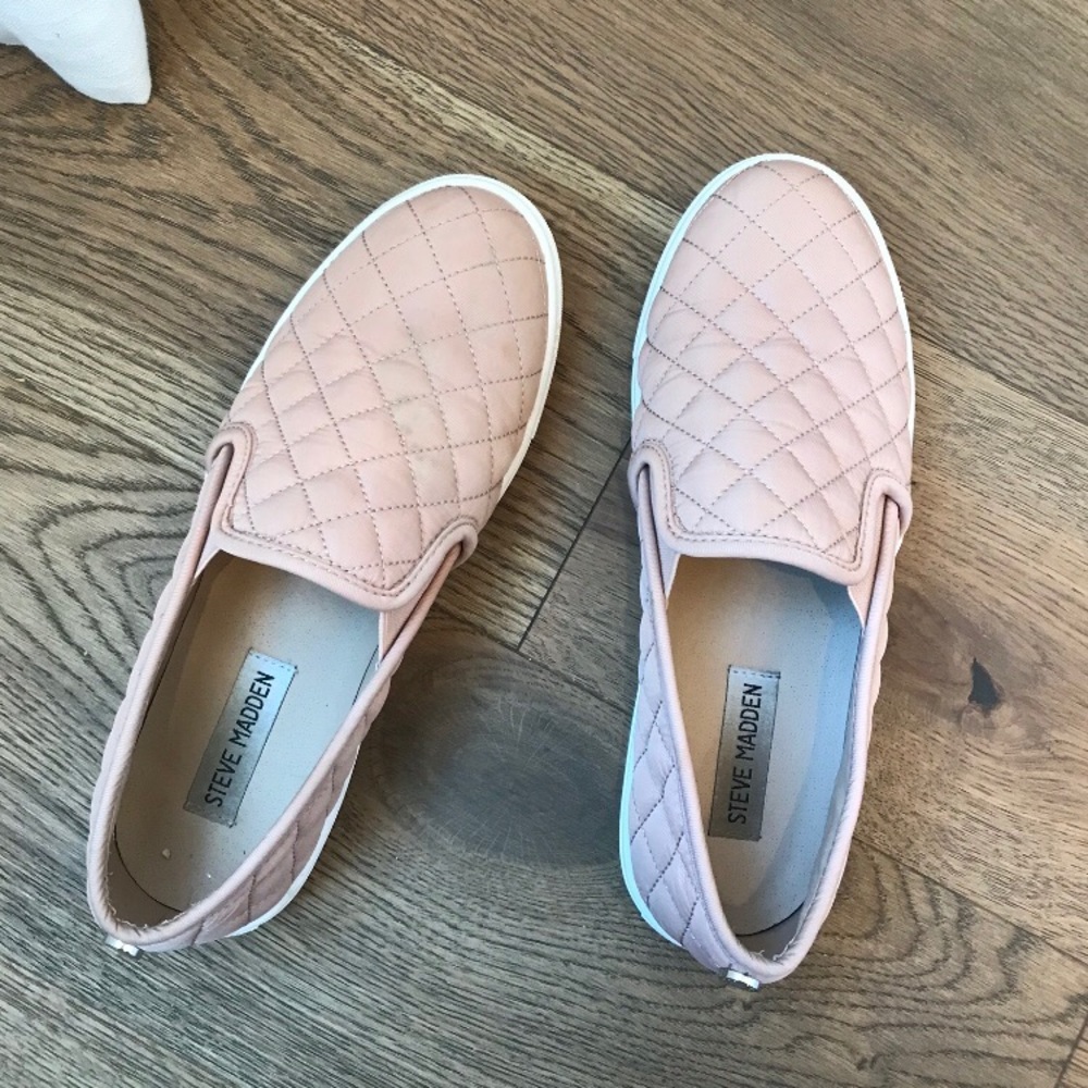 light pink quilted Steve Madden slip ons